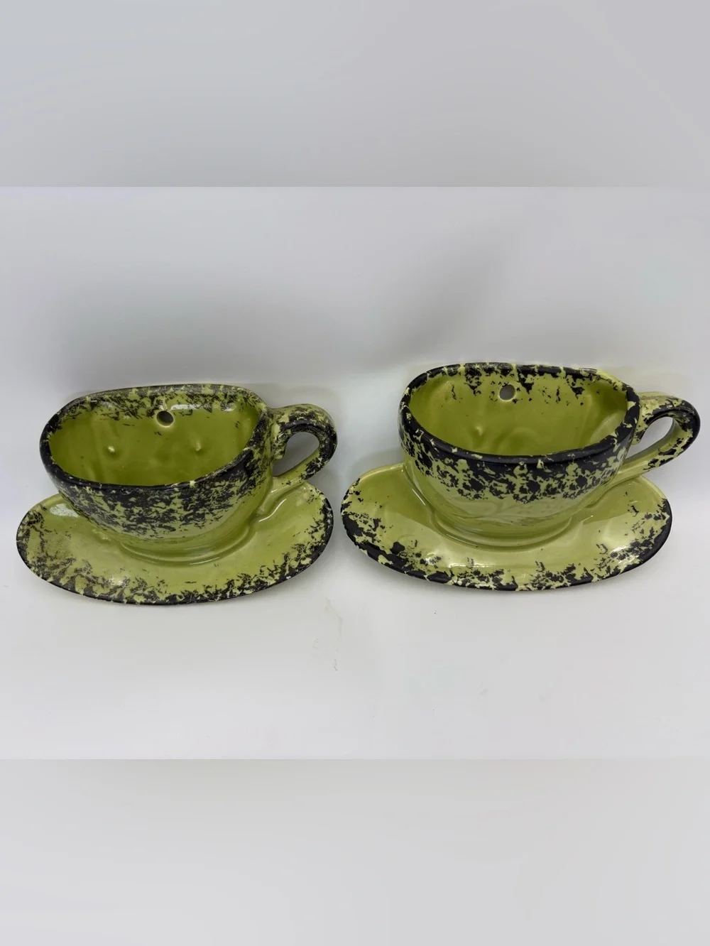 Vintage Olive Green Decorative Ceramic Teacup Wall Pockets